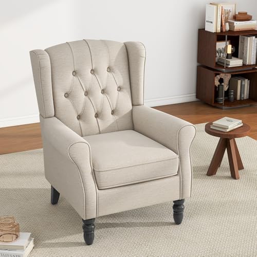 High Back Accent Chair, Fabric Upholstered Wingback Armchair - Image 4