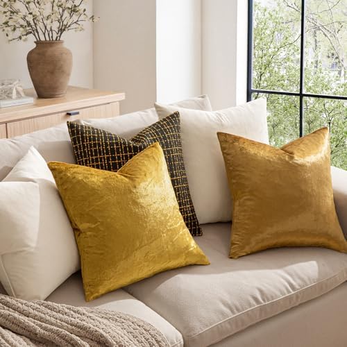 MIULEE Velvet Throw Pillow Covers 16x16 Inch Pack of 2 Golden - Image 2