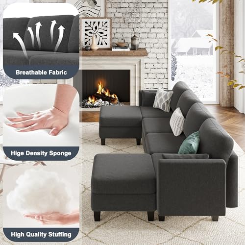 Modular Sectional Sofa, 6 Seat Modular Sleeper Sofa Couch, Dark Grey - Image 5