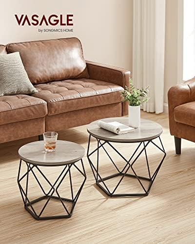 VASAGLE Small Round Coffee Table Set of 2, - Image 2