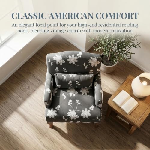 Shunzhi Floral Accent Chairs Farmhouse Upholstered Armchair Linen Reading Chair - Image 6