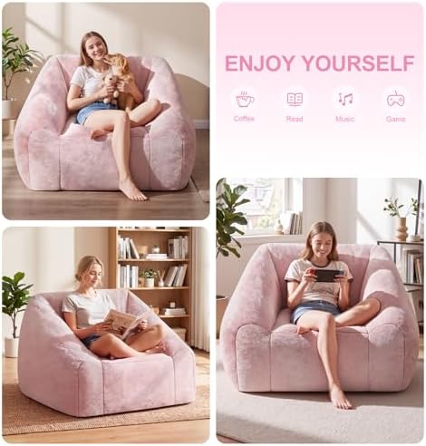 Hobestluk Bean Bag Chair Plush Cozy Chair Armrest Living Room Adult Pink - Image 4