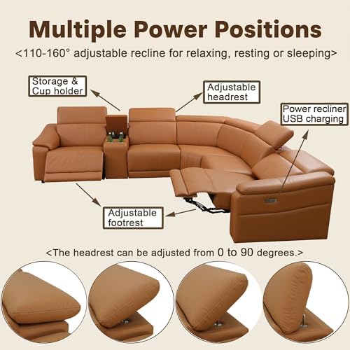 Leather Power Reclining Sectional Sofa, Recliner Sectional - Image 3