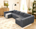 Claiks 128" U Shaped Boneless Couch, Corduroy Sectional Sofa by CLAIKS