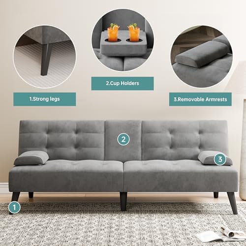 64" Futon Sofa Bed, Small Loveseat - Image 5