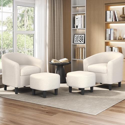 Yaheetech Accent Chairs with Ottoman Set of 2, Boucle Fabric - Image 2