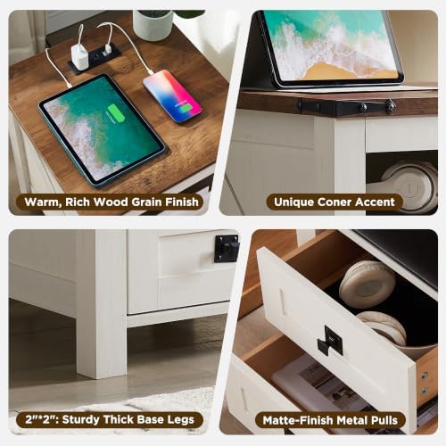 T4TREAM 18" Farmhouse Nightstand Set of 2, Antique White - Image 6