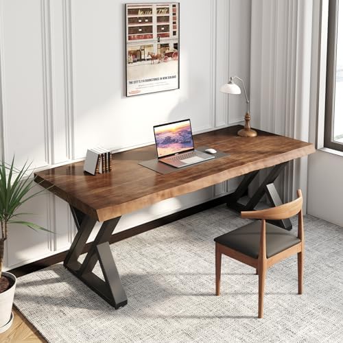Solid Wood Desk 55 inches, Home Office Computer Desk Wooden Rustic Writing Desk by SXXjiaju