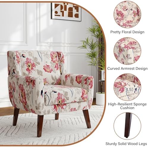Accent Chairs Set of 2, Upholstered Armchair in Linen, Pattern White - Image 6