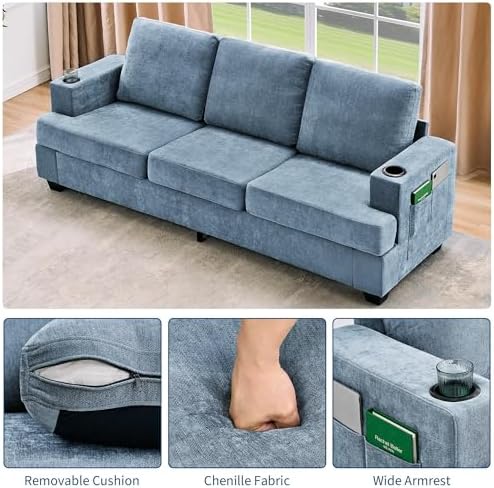 GarveeHome Couches for Living Room, Chenille Sofa -89 inch/Blue - Image 4