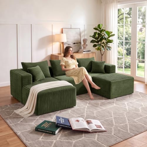 93" U-Shaped Boneless Couch, Corduroy Cloud Couch Sectional by Yimilife