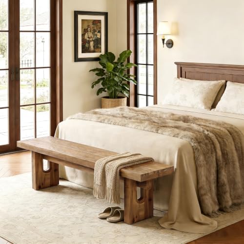 63" Solid Wood Bench, Extra Long Farmhouse Dining Bench - Image 4