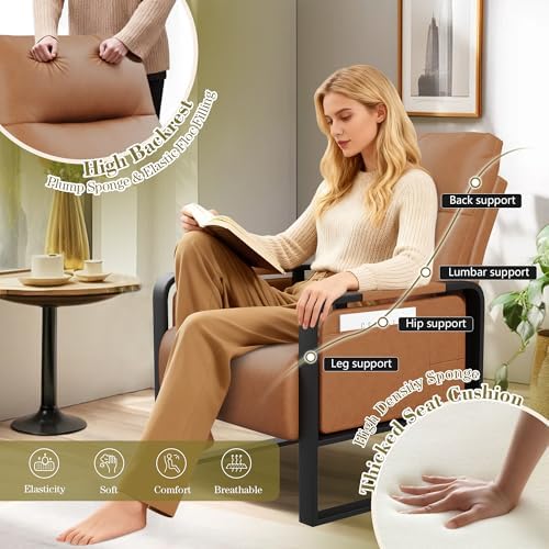 Brown Accent Chair PU Leather Upholstered Armchair - Image 4