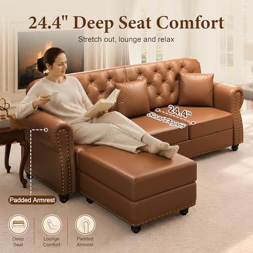 63'' Faux Leather Chesterfield Loveseat Sofa - Image 3