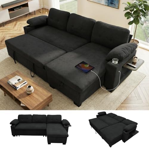 KCGKCG 93" L Shaped Sleeper Sofa Bed, Pull Out Sectional Couch by KCGKCG