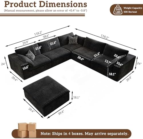 118" Cloud Couch Oversized Modular Sectional Sofa, Boneless L-Shaped 6 Seater - Image 2