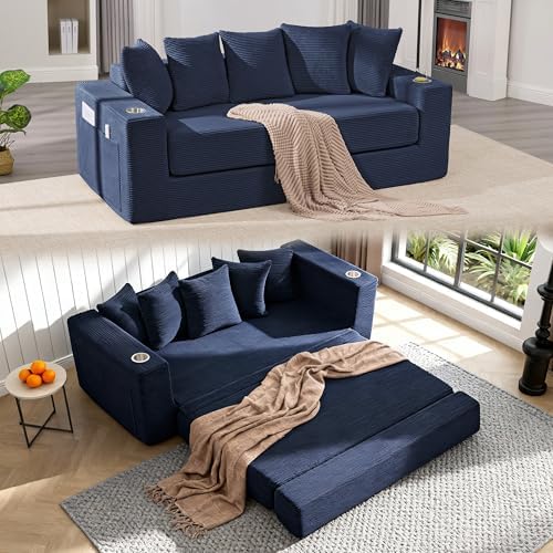 76" Convertible Sofa Bed, Corduroy Boneless Couch by Fasadi