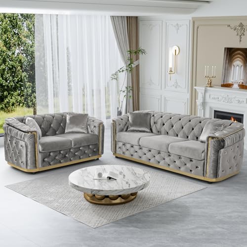 62.5" Velvet Chesterfield Sofa - Image 5