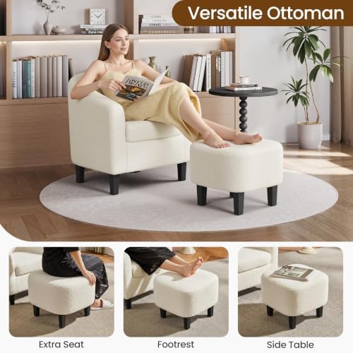 Yaheetech Accent Chairs with Ottoman, Boucle Fabric Barrel Chairs - Image 6