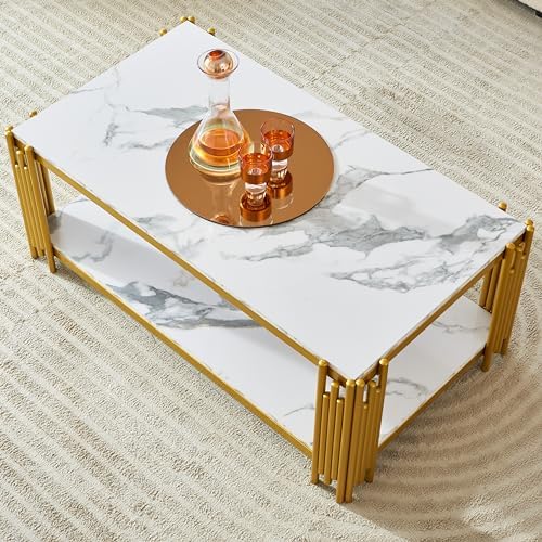44.88" Rectangle Faux Marble Coffee Table, Modern Coffee Table Cocktail Table - Image 3