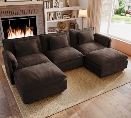 ELUCHANG 116" Oversized Modular Sectional Sofa, Comfy Chenille Cloud Couch by ELUCHANG