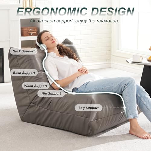 Hobestluk Bean Bag Chair Adult Leather Togo Chair Memory Foam Living Room - Image 4