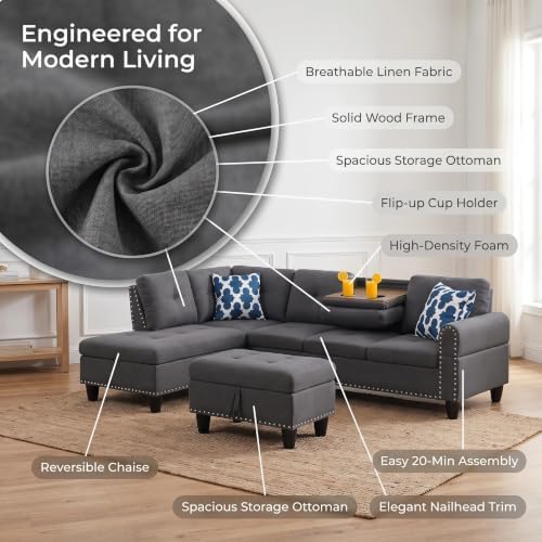 Linen L-Shaped Couch Set - Image 4