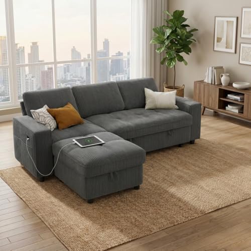 WEUP 81" Sectional Sofa with Pull Out Bed, L Shaped 3 Seat Sleeper Sofa with - Image 3