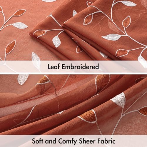 MIULEE Terracotta Sheer Fall Curtains 2 Panels Leaf Patterned, W52 x L45 - Image 4