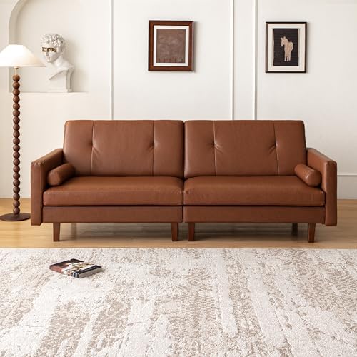 86.6" Mid Century Modern Leather Sofa - Image 3