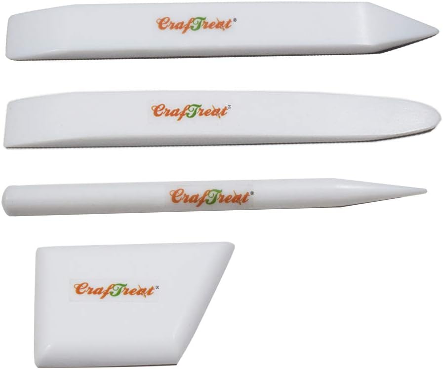 CrafTreat Teflon Bone Folder and Scoring Tool Set - Large, Ergo Square, Lifter and Burnisher - Paper Scorer, Card Folder, Binding Tool, Leather Burnisher - Smooth, Non Stick, Ergonomic Craft Tool
