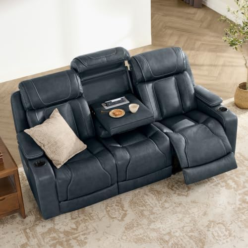 Watson & Whitely Power Reclining Sofa 3-Seat Middle Flip Back, Leather Blue - Image 2