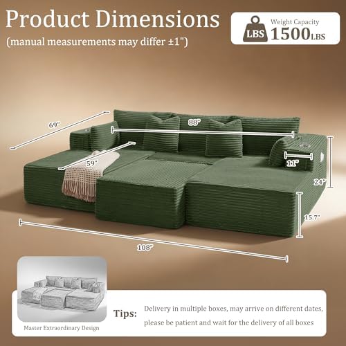 108" Cloud Sectional Couch, Comfort Sleep Sofa - Image 2