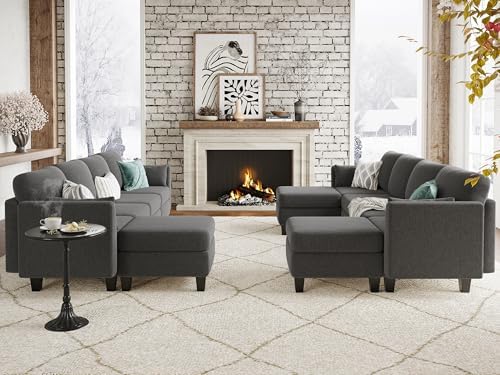 Modular Sectional Sofa, 6 Seat Modular Sleeper Sofa Couch, Dark Grey - Image 7