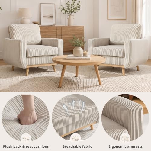 Accent Chair with Movable Ottoman, Reading Chair and Ottoman Set, Upholstered - Image 4