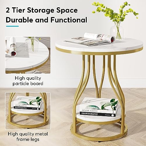 Tribesigns Round Side End Table 2-Tier End Tables Modern Bedside Table Small - Image 6