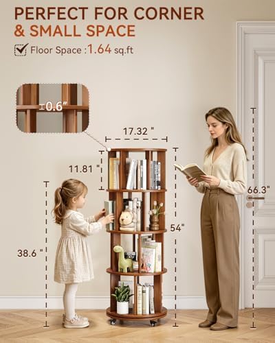 Rotating Bookshelf, 4 Tier Solid Wood Bookshelf Tower - Image 2