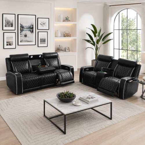 Leather Power Recliner Sofa Set by Unknown