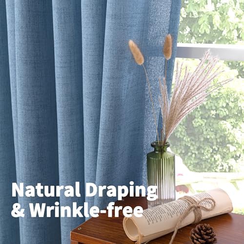YoungsTex Blue Linen Kitchen Window Over Sink Curtains 36 Inch Length - Image 6