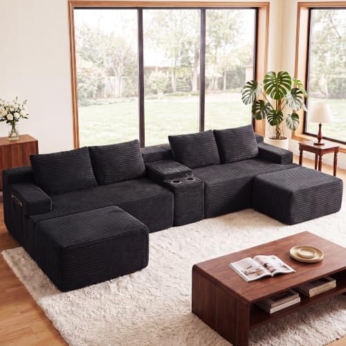 141" Oversized U Shaped Cloud Sectional Boneless Corduroy Sofa Couch by Easilive