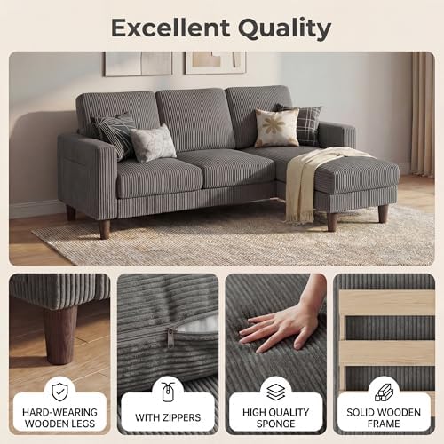 Homall 72" L Shaped Couches for Small Spaces, Apartment Grey - Image 4