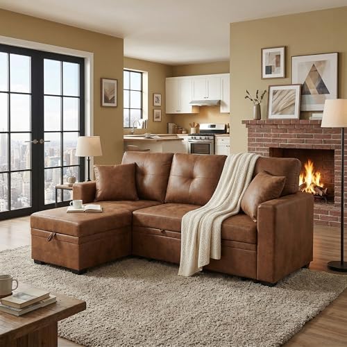 L Shaped Sectional Couch with Storage and Pull Out Bed, 3 Seater Sleeper Sofas - Image 4
