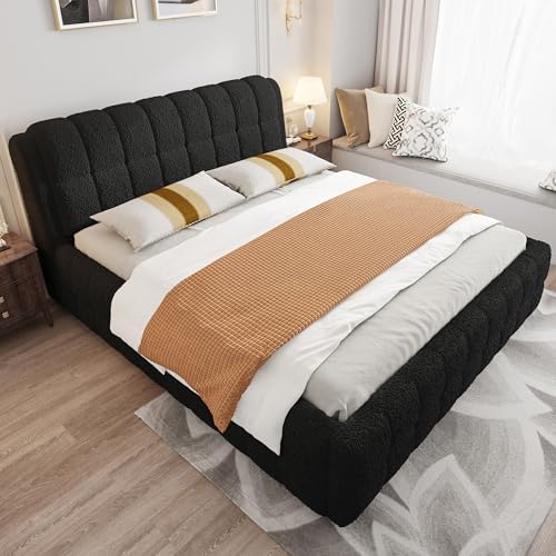SOFTSEA California King Upholstered Bed Frame, Fleece Fabric Floor Platform Bed - Image 4