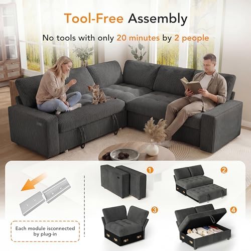 Vipbear Pull Out Sofa Bed Sectional Sleeper Sofa - Image 5