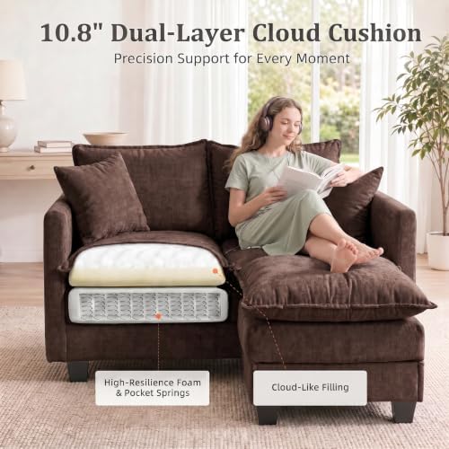 2-Seater Loveseat Sofa with Ottoman, Pet-Friendly Chenille, Washable Pillows - Image 3