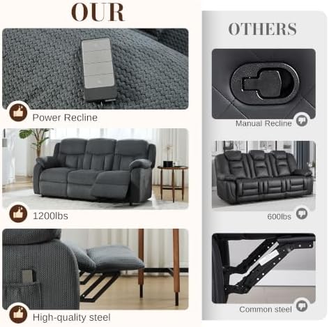 3 Seater Power Reclining Sofa, Electric Recliner Couch - Image 5