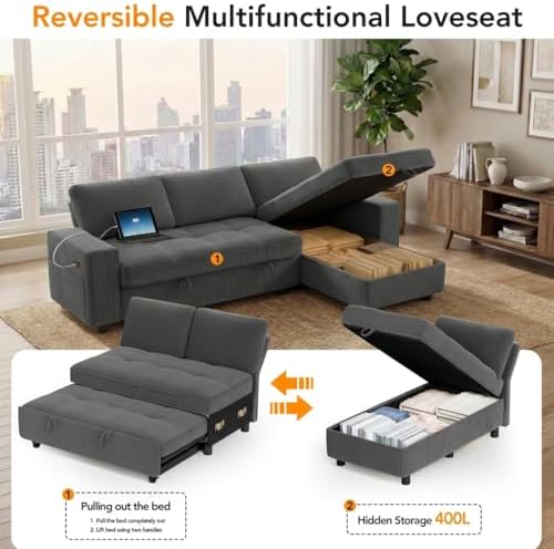 WEUP 81" Sectional Sofa with Pull Out Bed, L Shaped 3 Seat Sleeper Sofa with - Image 6