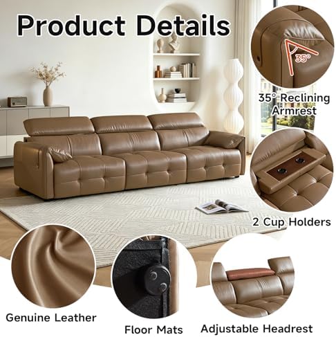 Modular Sectional Sofa 122", 3-Seater Genuine Leather Couch - Image 3