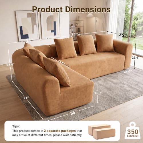 Claiks 106" Cloud Boneless Couch, L-Shaped Sectional Sofa - Image 2