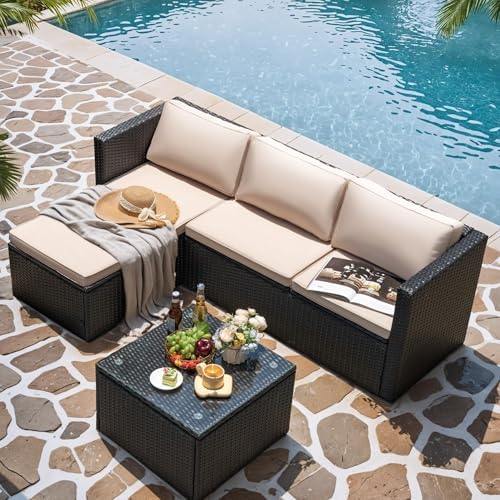 Greesum 3 Piece Patio Furniture Set Outdoor Wicker Rattan Sectional Sofa - Image 2